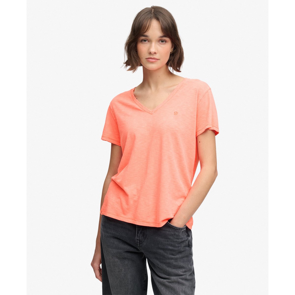 T-shirt brodé corail fluo, SUPERDRY