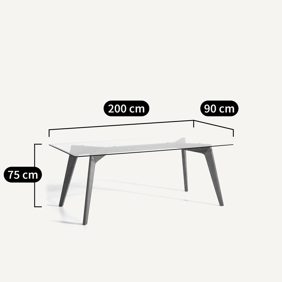 Table de repas rectangulaire, en verre et noyer massif, 8 couverts, KRISTAL noyer, AM.PM