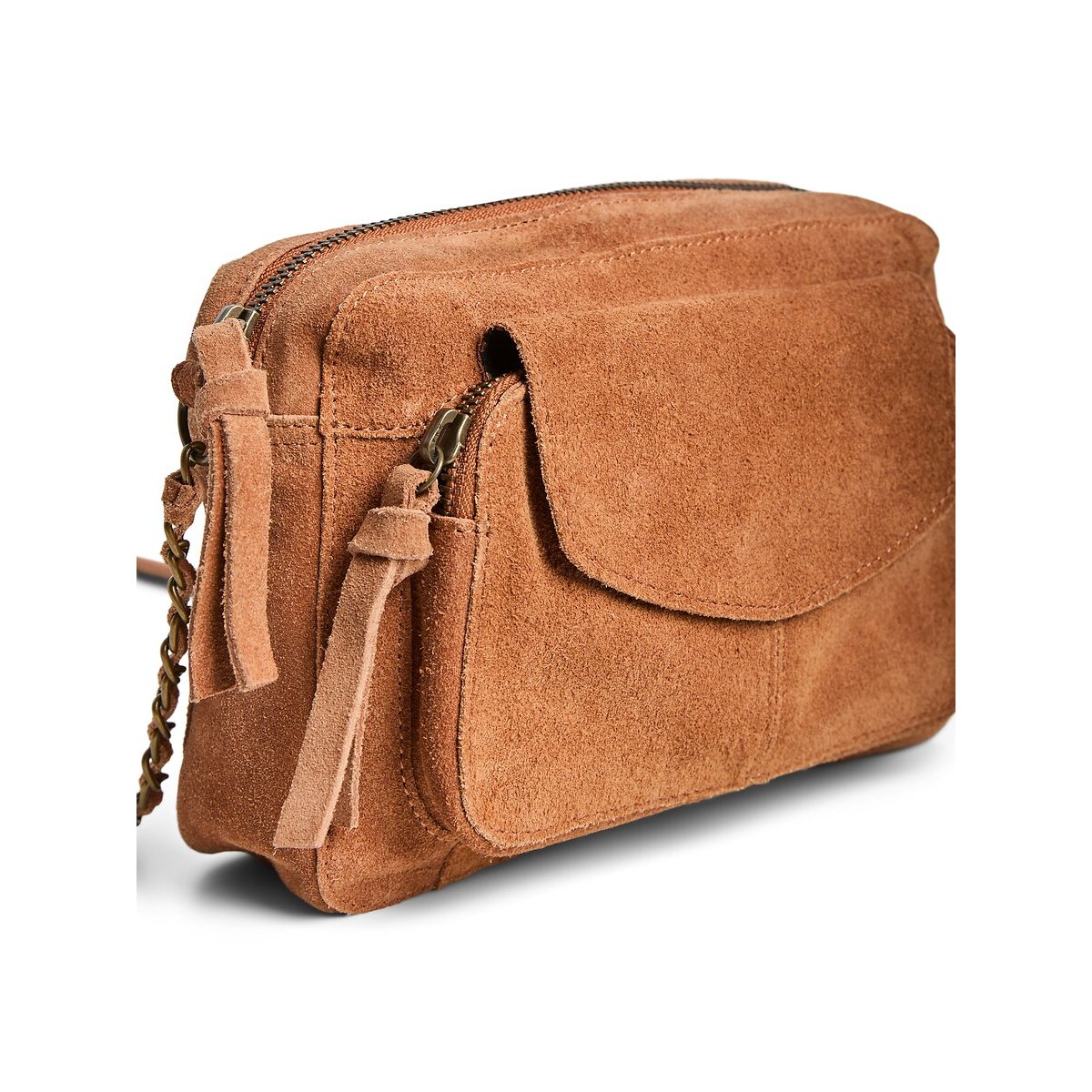 Petit sac à main en cuir suédé, Naina cognac, PIECES