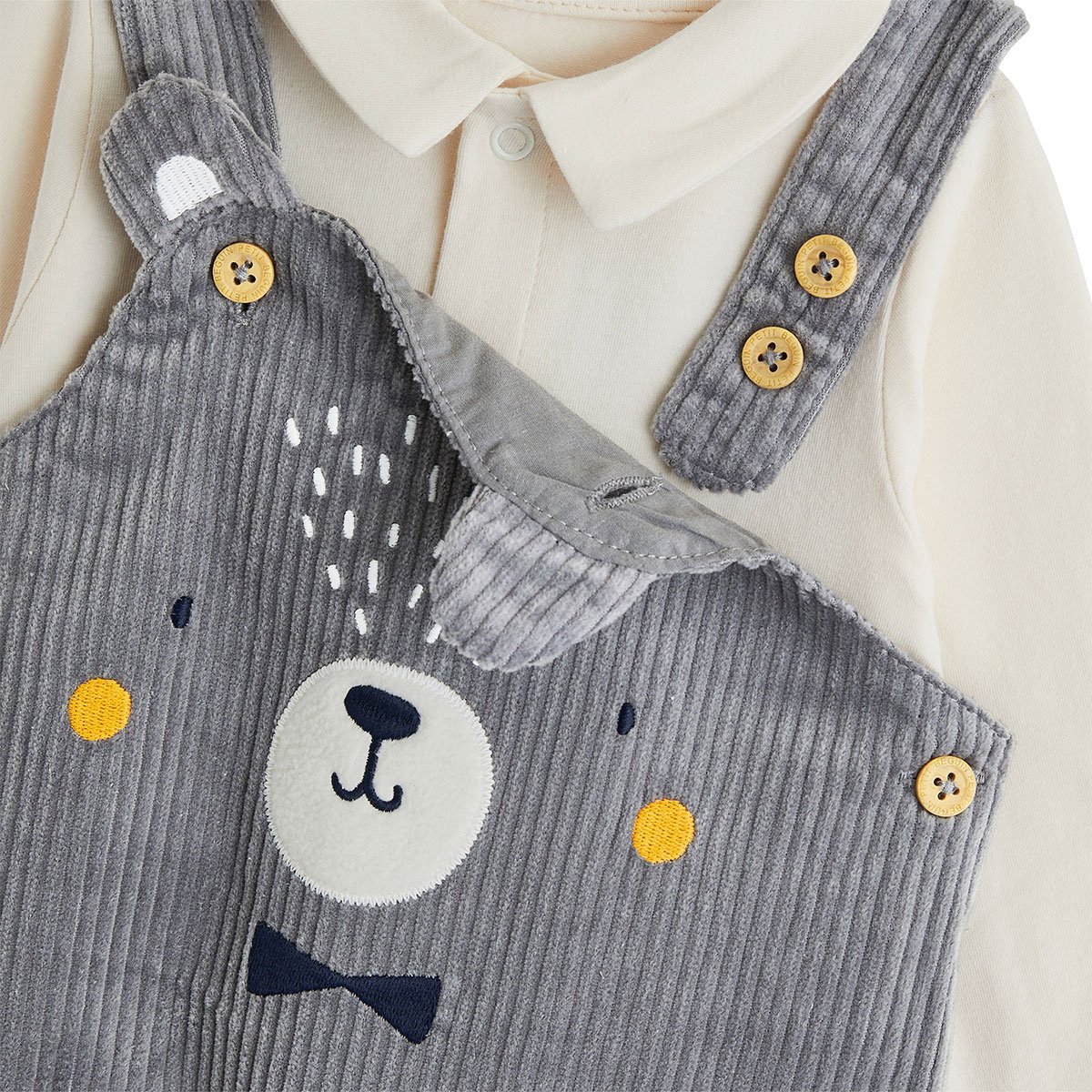Ensemble salopette bébé en velours côtelé et t-shirt Flocon gris, PETIT BEGUIN