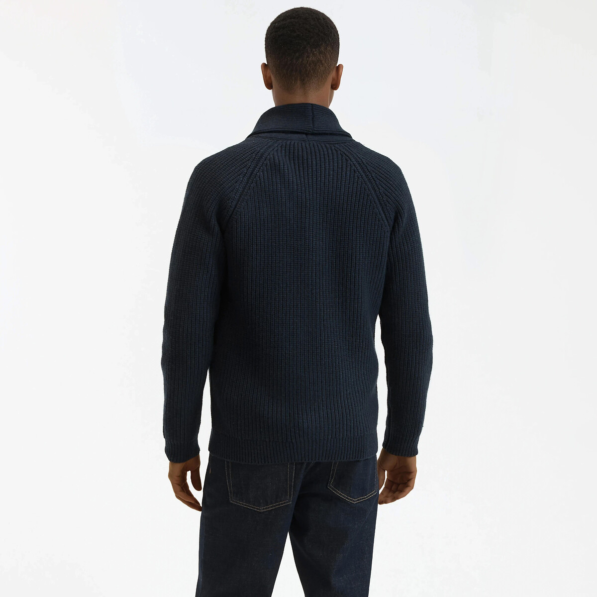 Shawl Collar Cardigan in Chunky Knit navy blue, LA REDOUTE COLLECTIONS
