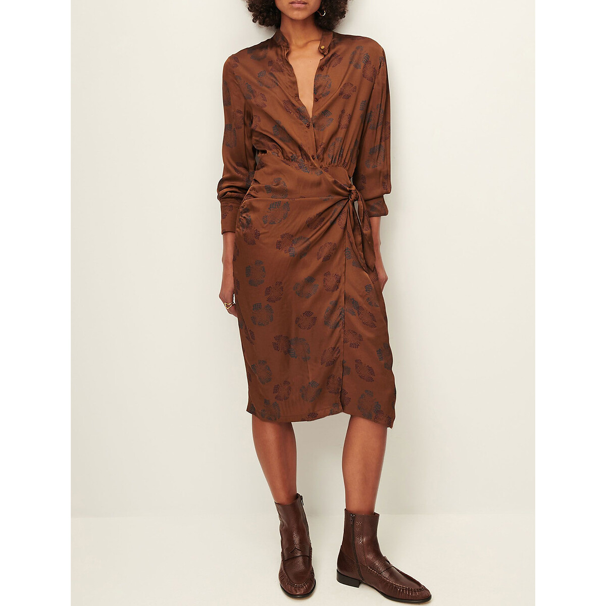 Jaffa Printed Shirt Dress in Wrapover Style brown, SESSUN