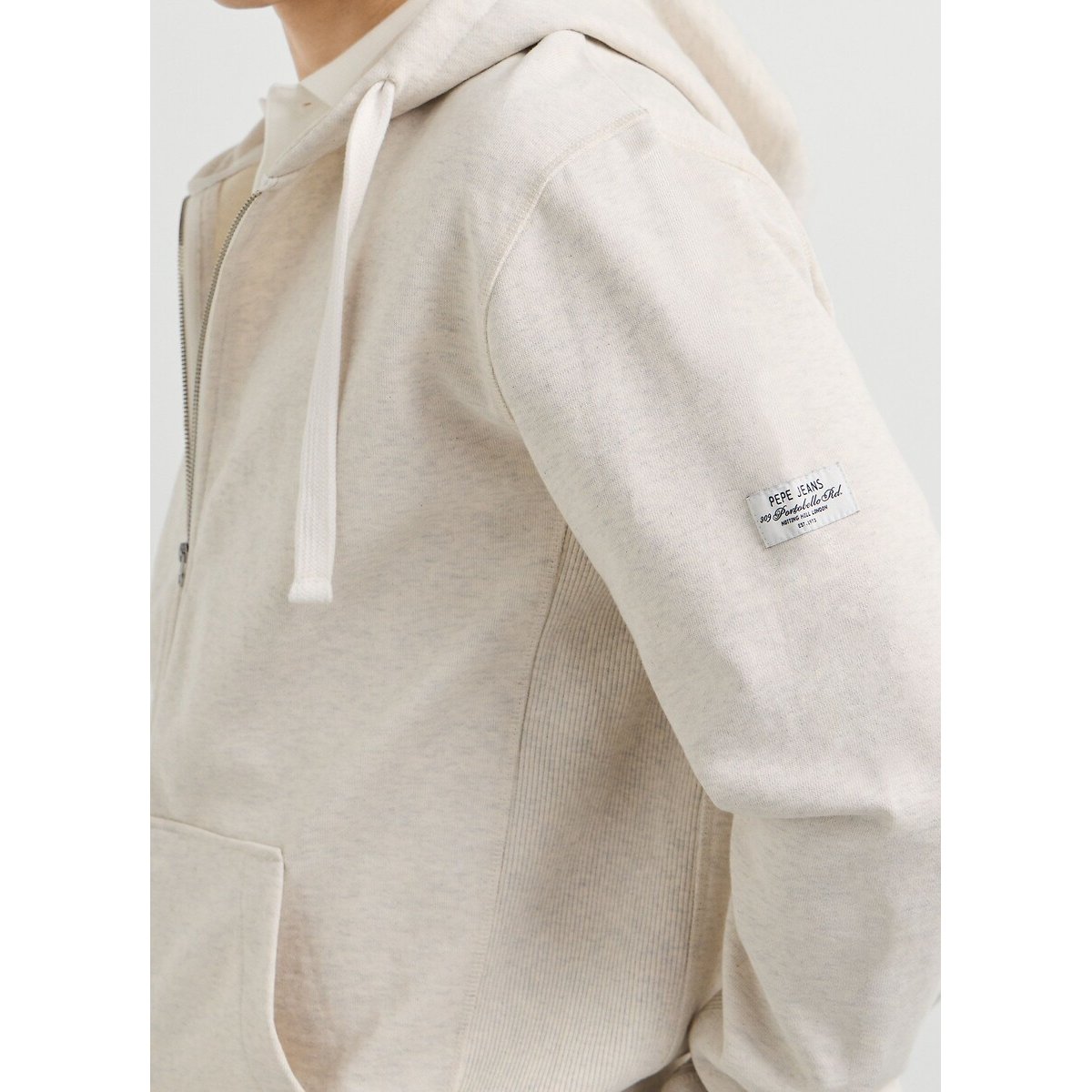 Sweat zippé à capuche col rond ivoire, PEPE JEANS