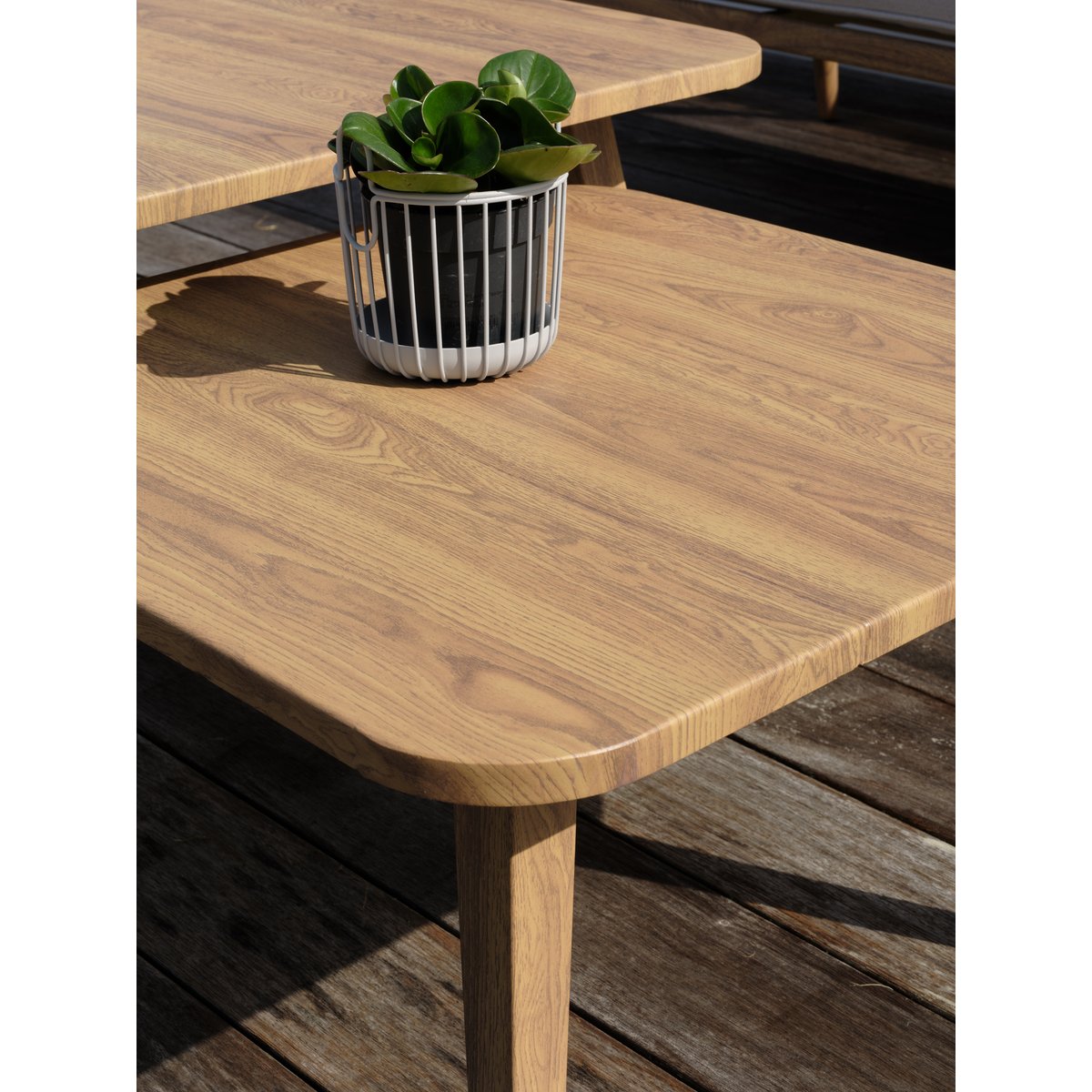 Salon de jardin bas 5 pl en aluminium imitation bois et corde tissée IBARRA marron, DCB GARDEN