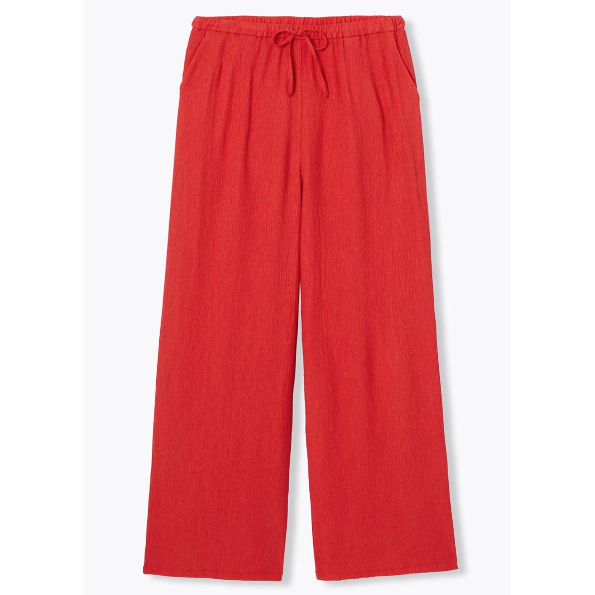 Pantalon large uni crinkle rouge, PROMOD