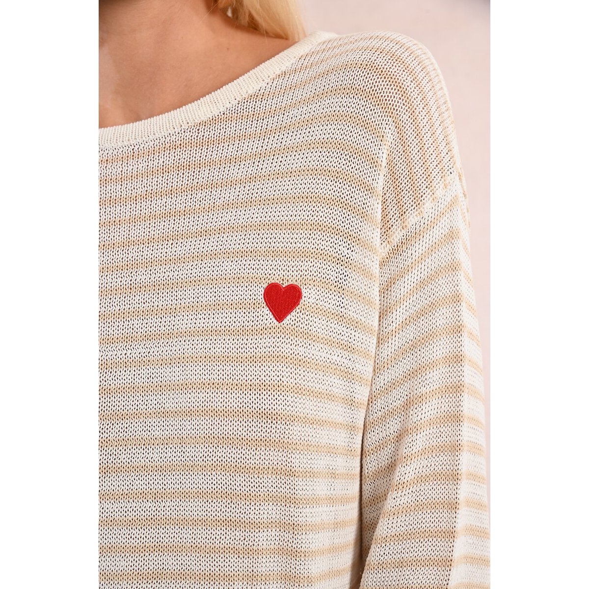 Navy Jumper with Wrapover Back beige striped/white, MOLLY BRACKEN