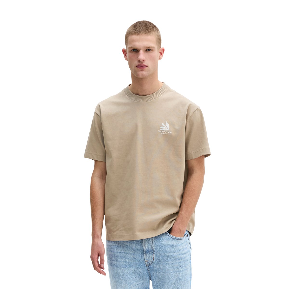 T-shirt loose avec impression dans le dos beige, MARC O'POLO