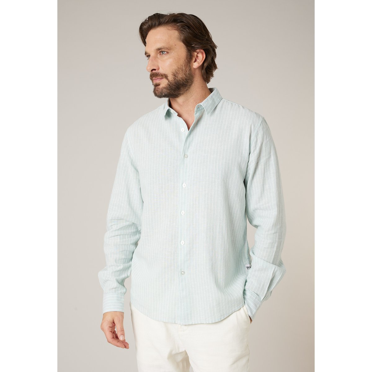Chemise manches longues homme en lin à légères rayures MYERS artic, DEELUXE