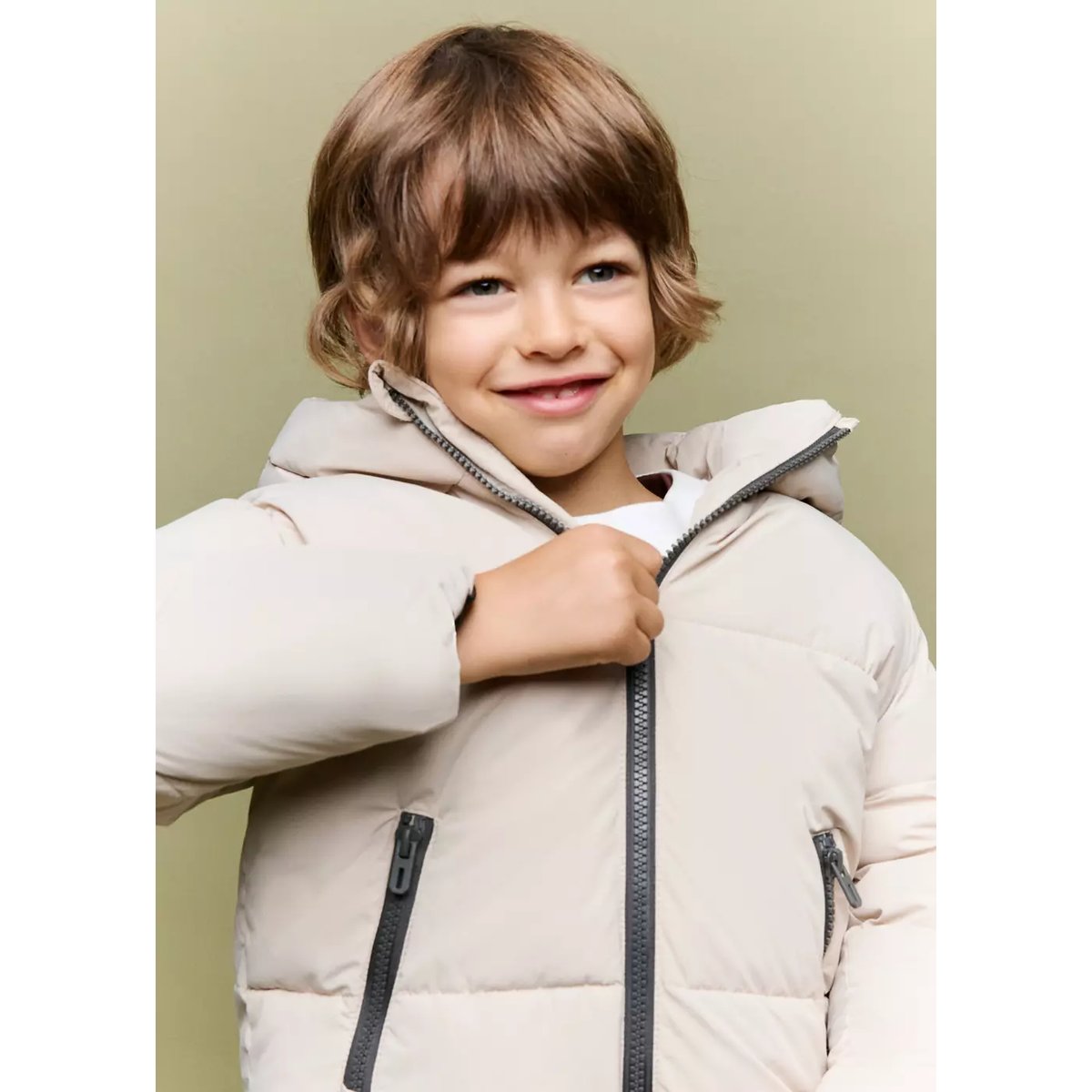 Anorak matelassé détails contrastants gris glacé, MANGO BABY
