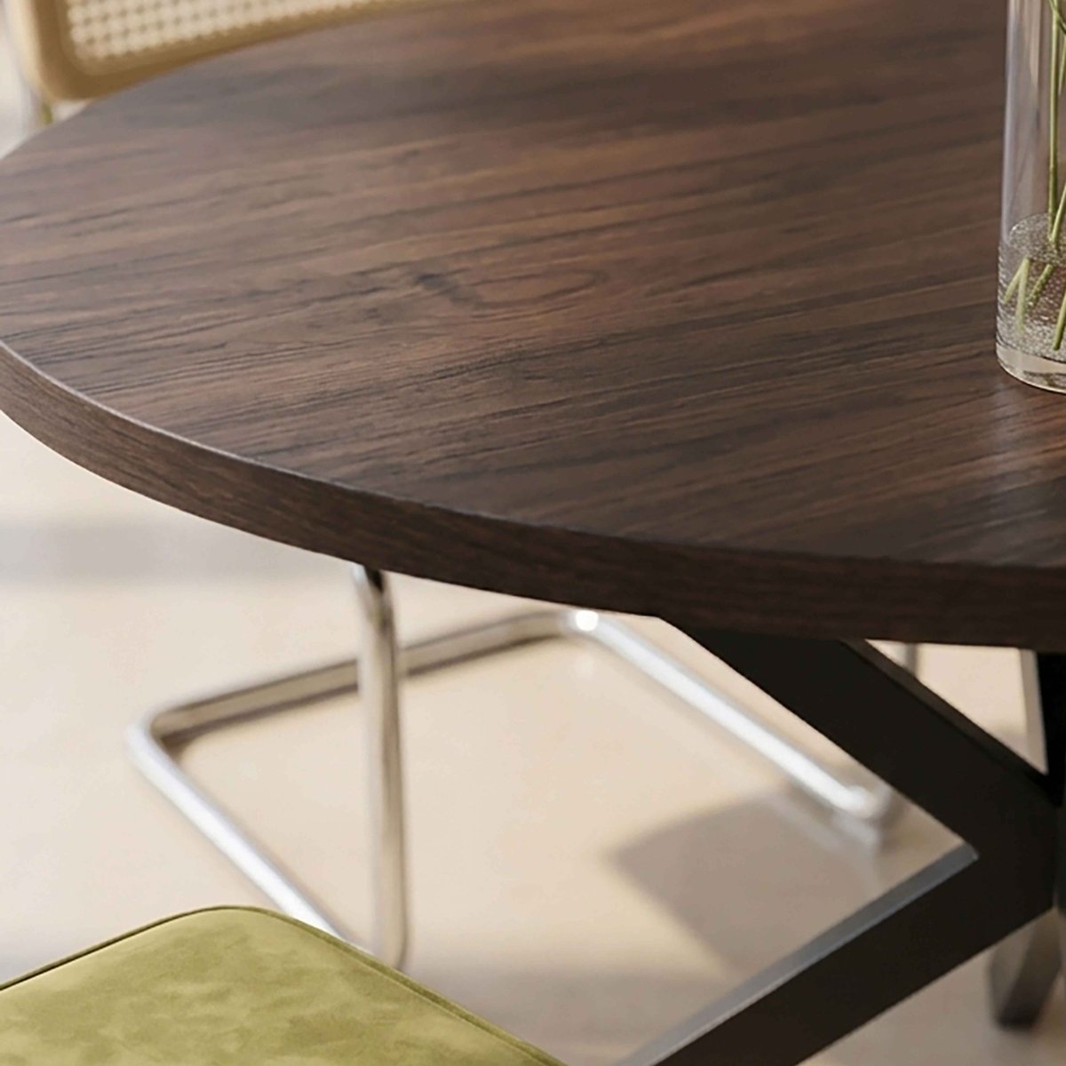 Table à manger extensible ronde en métal et effet bois 6 à 8 personnes, MARCIA marron, OVIALA
