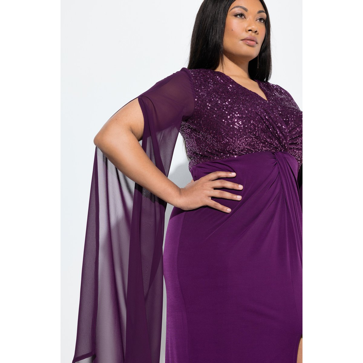 Robe maxi en mousseline, paillettes mûres, ULLA POPKEN