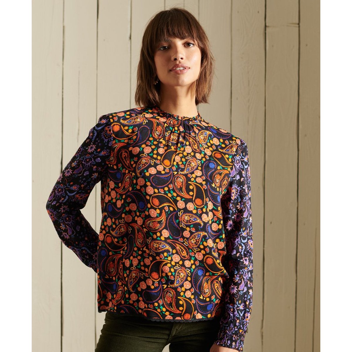 Haut tissé à manches longues imprimé cachemire multicolore, SUPERDRY