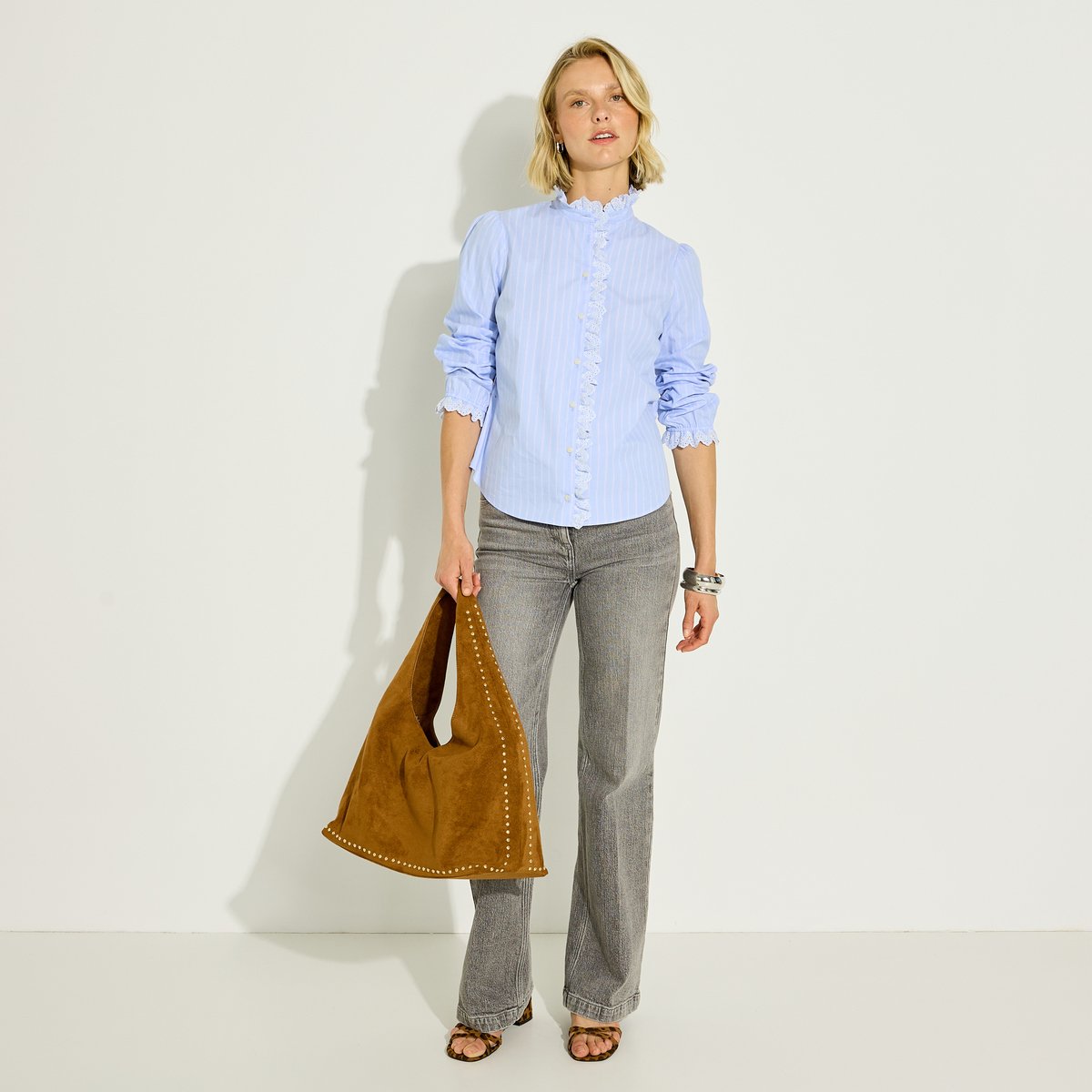 Chemise rayée col volanté bleu, GRAIN DE MALICE
