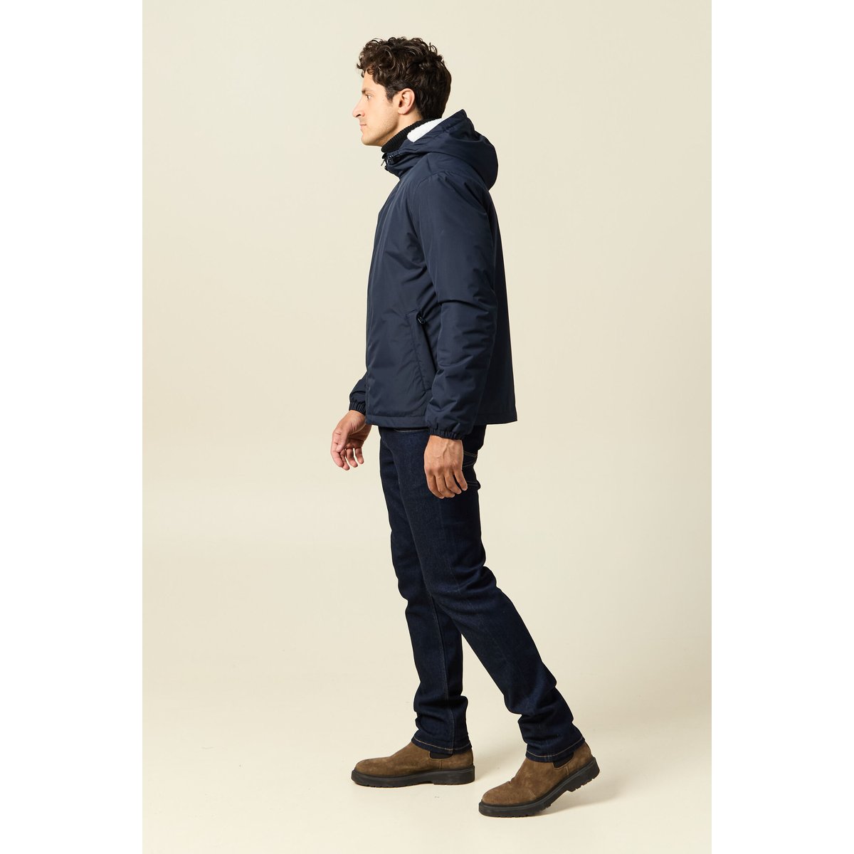 Parka courte droite effet polaire bleu marine, BONOBO