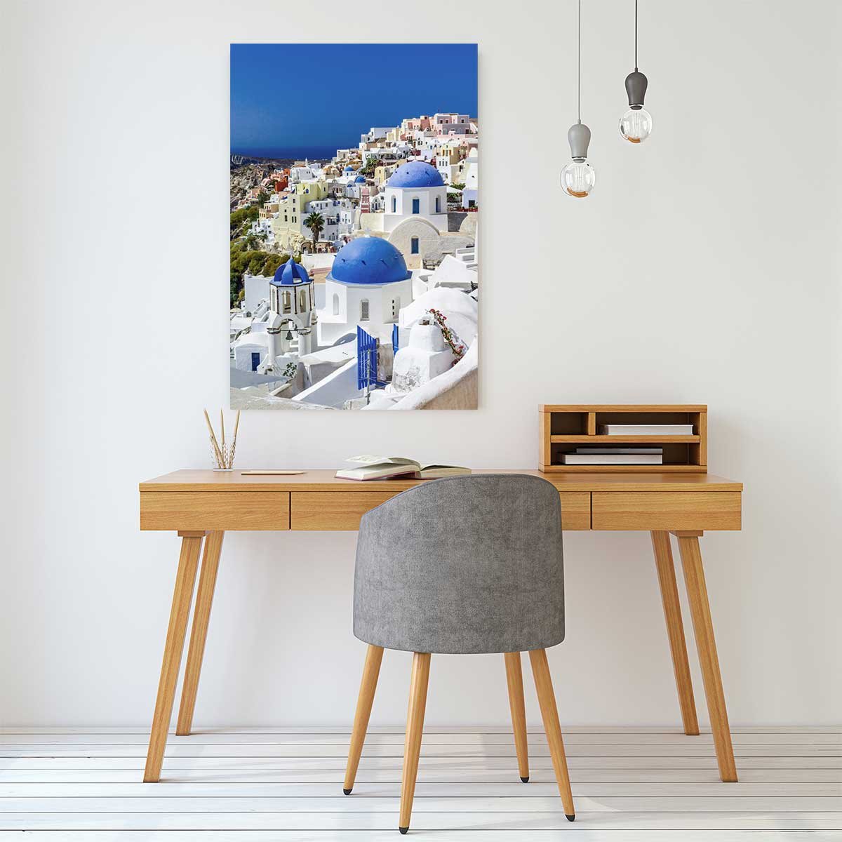 Tableau dôme bleu sur les cyclades tableau alu dibond, HEXOA