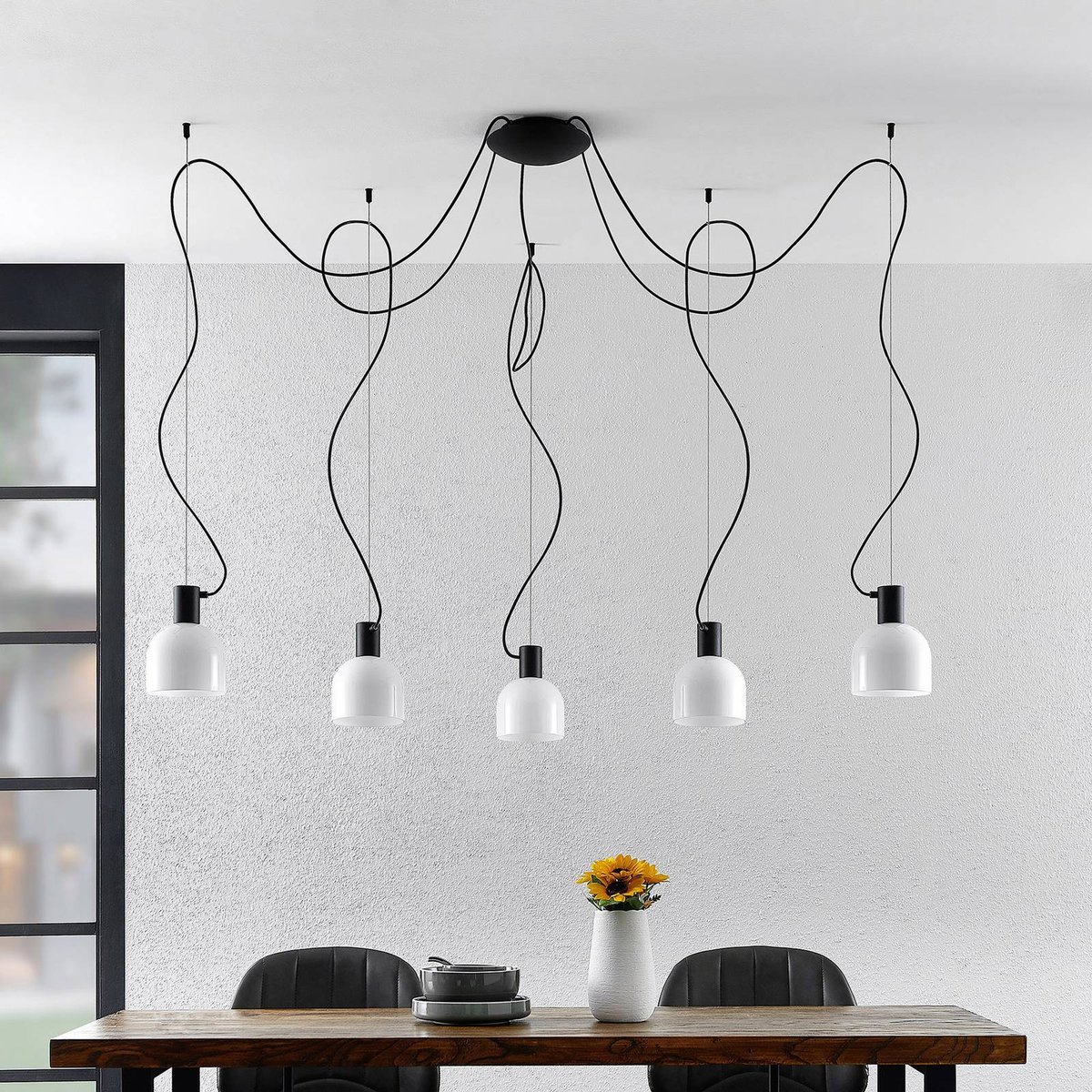 Suspension en verre moderne, Serina blanc, noir, LUCANDE