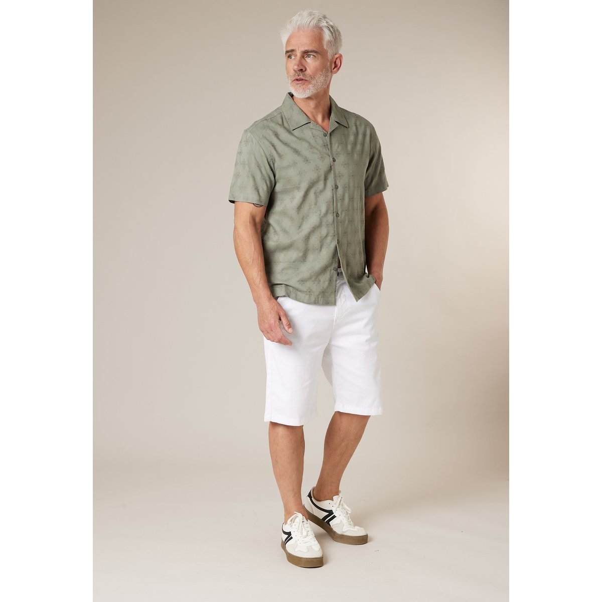 Chemise manches courtes homme motif jacquard discret OSCARDO tilleul, DEELUXE