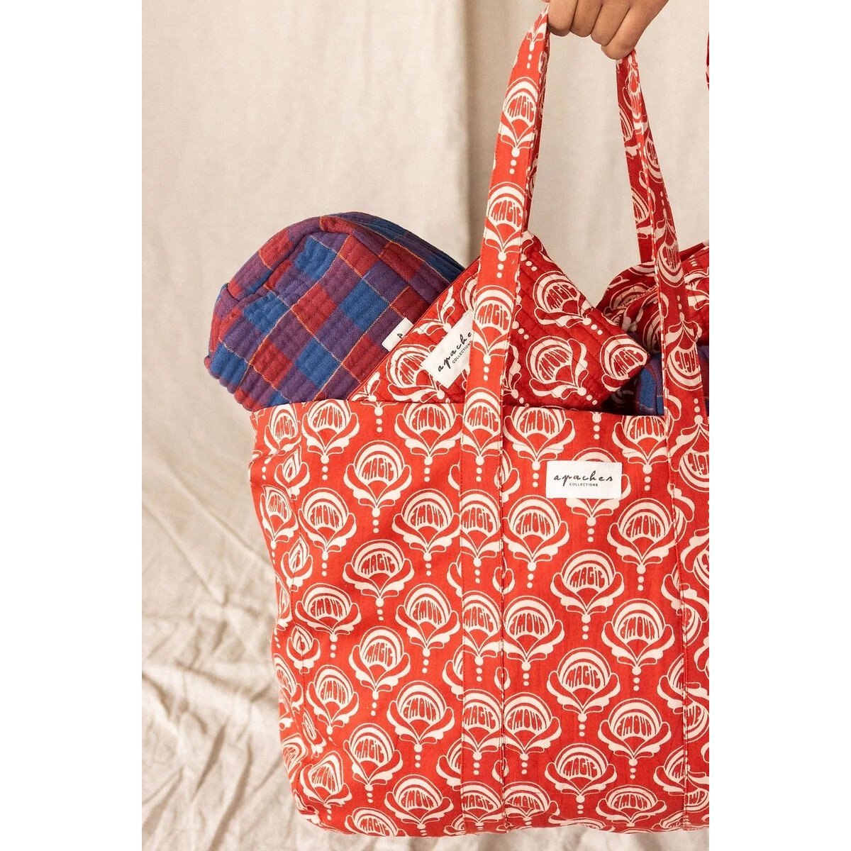 Trousse de toilette, imprimé carreaux, GAYANE carreaux rouge/bleu, APACHES COLLECTIONS