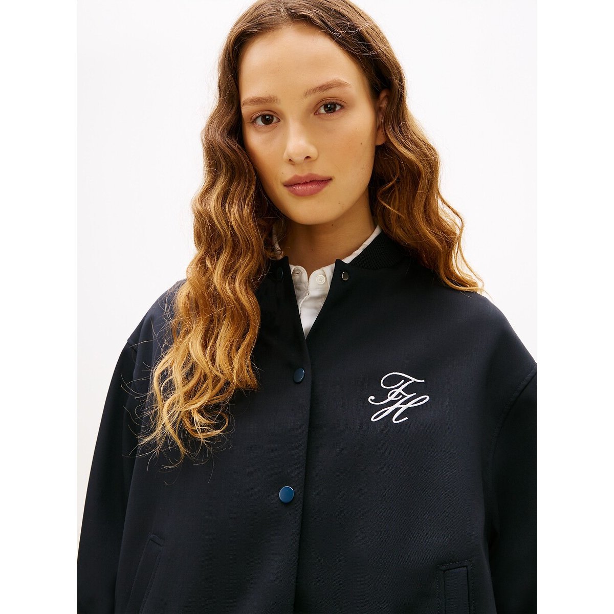 Blouson court fermeture pressionnée, mi-saison marine, TOMMY HILFIGER