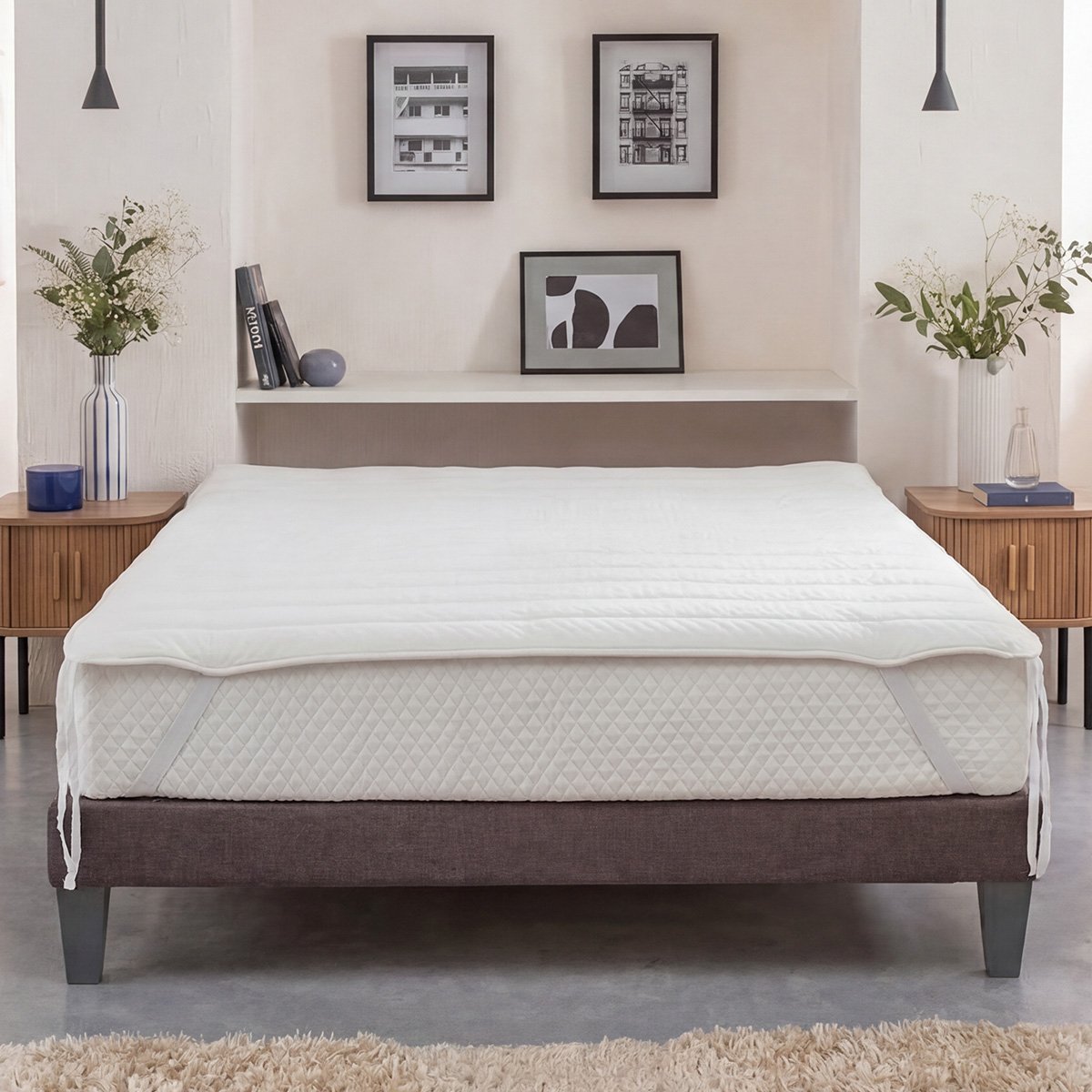 Surmatelas Wellness 140x190 cm Fibres creuses polyester blanc, BELLECOUR