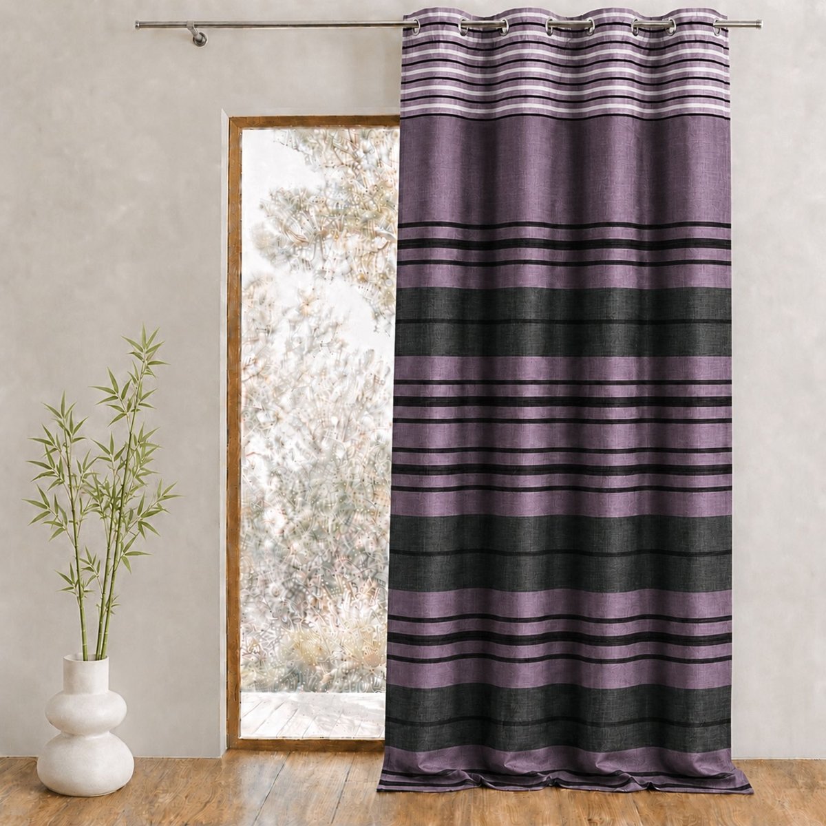 Rideau shantung rayure chenille prune, HOME MAISON