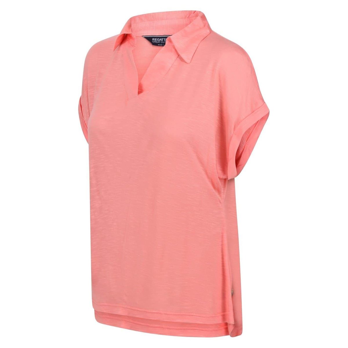 Polo manches courtes à col V motif/style uni rose corail, REGATTA