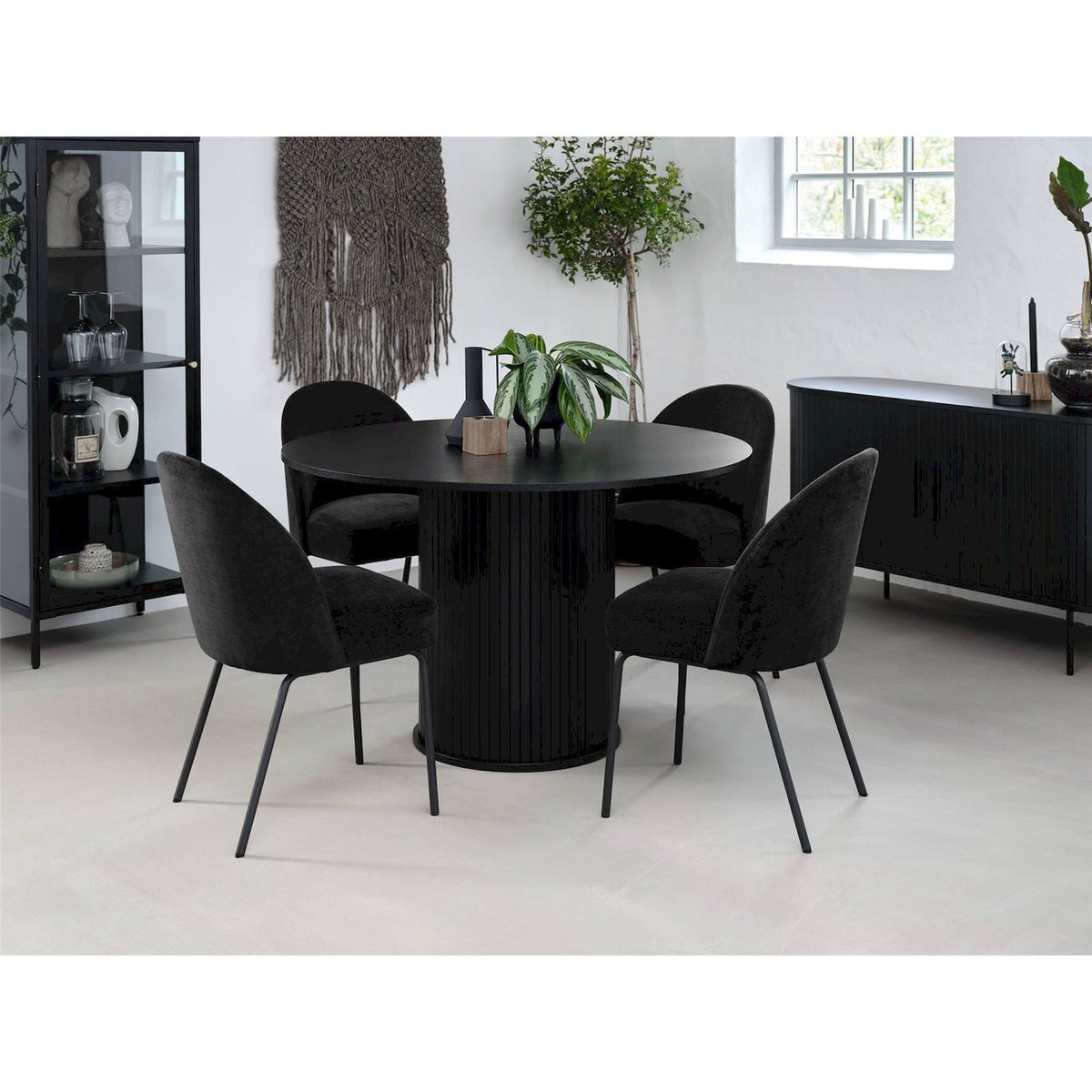 Table ronde bois piètement central rainuré noir mat, RECOLLECTION