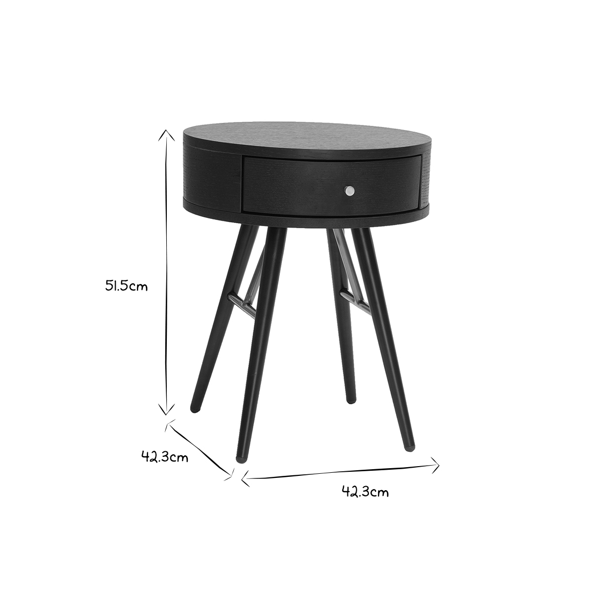 Table de chevet ronde avec tiroir D41 cm KORAL noir, MILIBOO