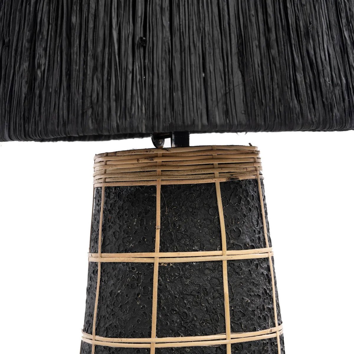 Lampe de table terre cuite herbe et rotin NAXOS noir beige, BAZAR BIZAR