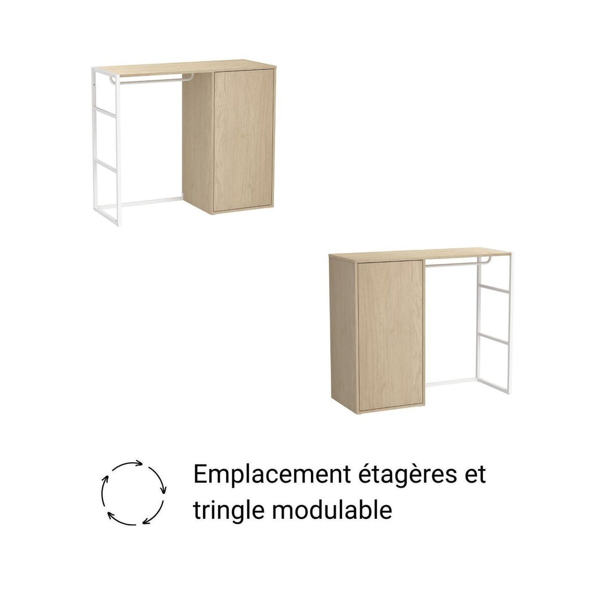 Lot de 2 portants vêtements sous combles 200x85cm KADRA blanc, MOB IN