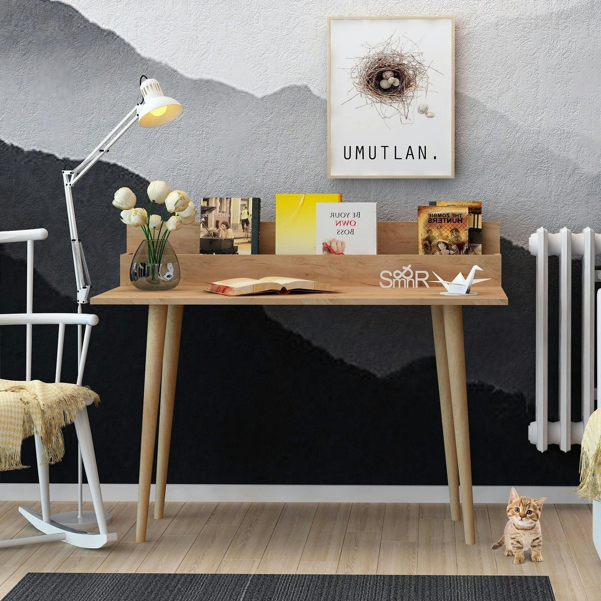 Bureau d'appoint console effet chêne - avec niche MARFA bois naturel, PIER IMPORT