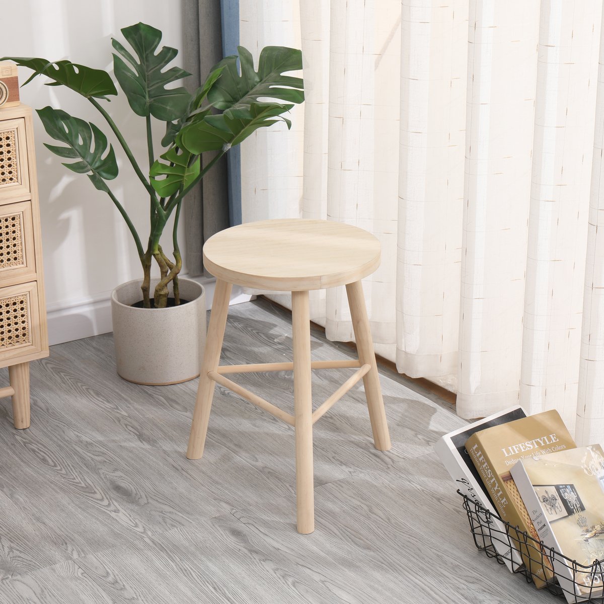 Tabouret, pin massif, ITAMI bois naturel, NORDLYS