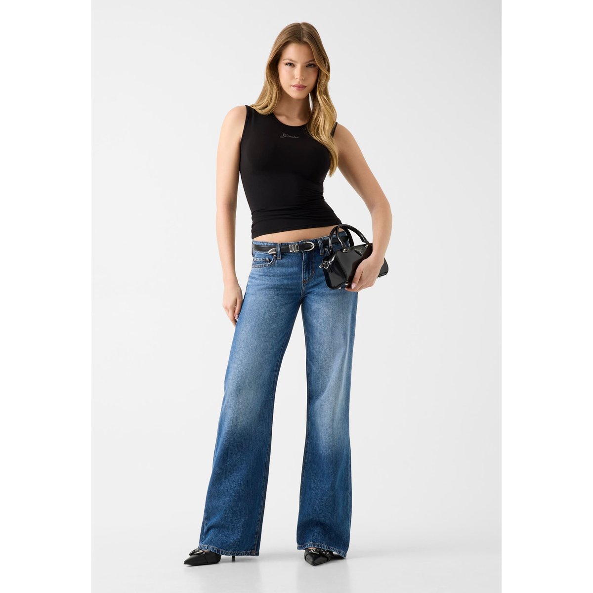 Top Avec Logo En Strass noir, GUESS