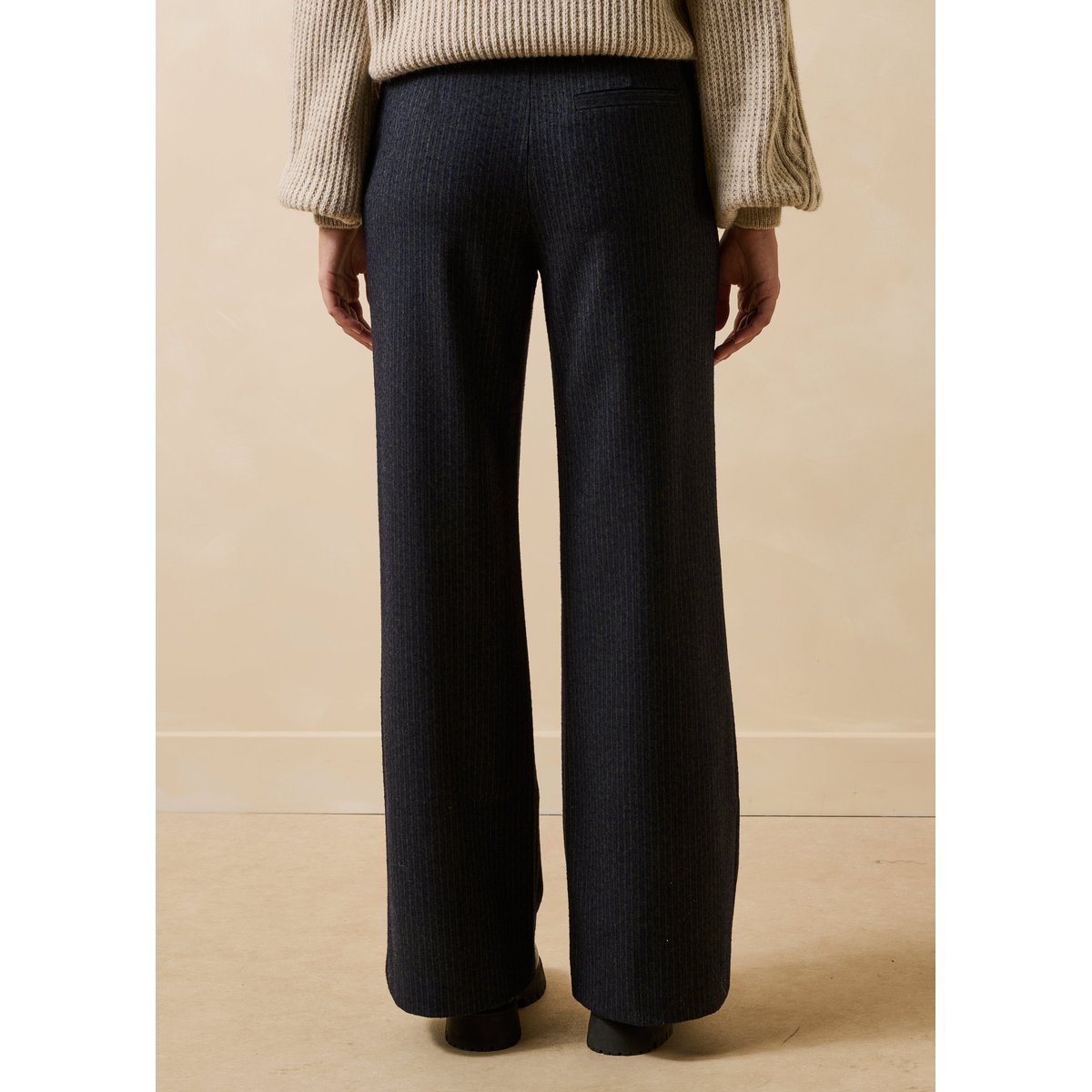 Pantalon droit taille haute à rayures anthracite, LA FEE MARABOUTEE