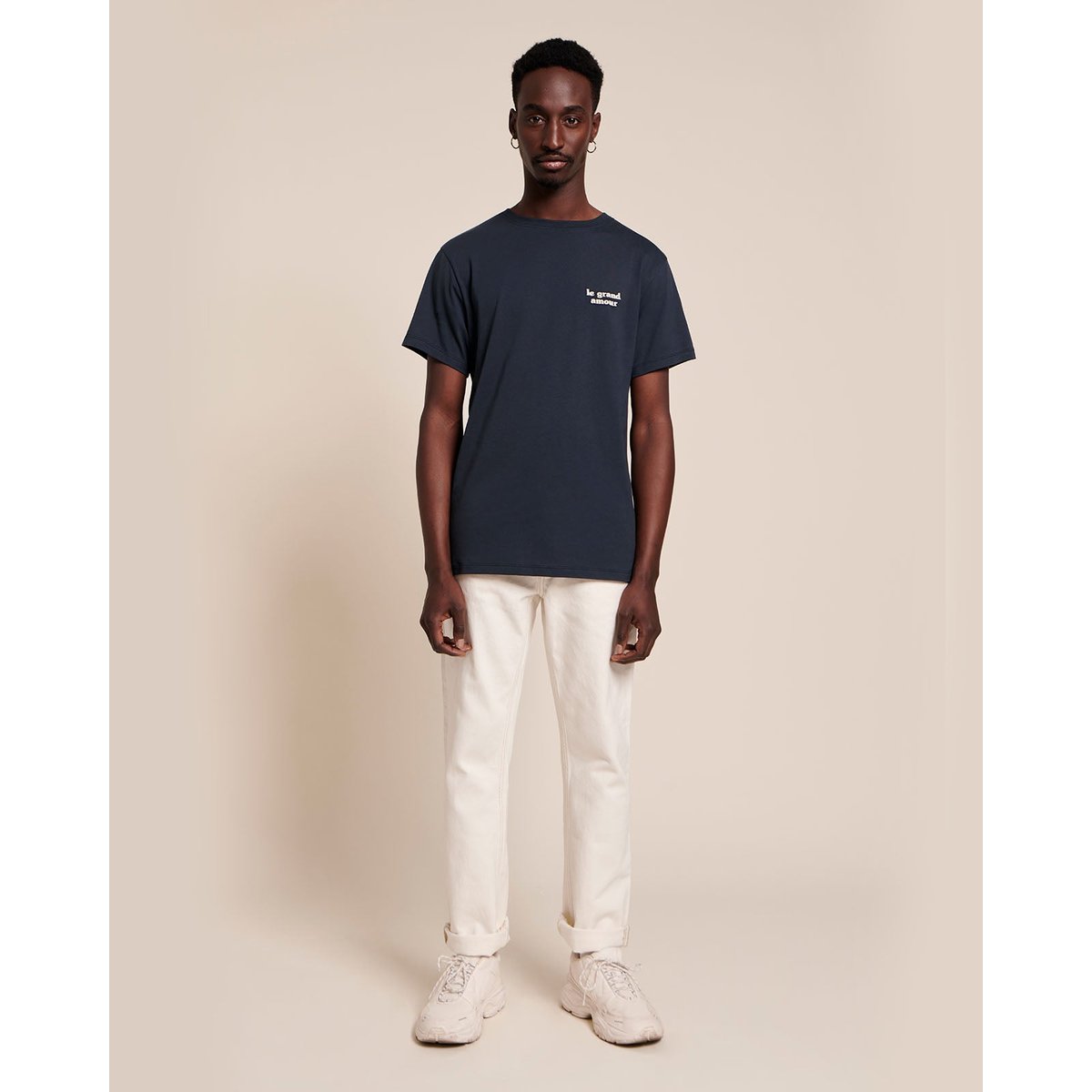 T-shirt brodé en coton bio, LE GRAND AMOUR bleu - nuit, EMOI EMOI