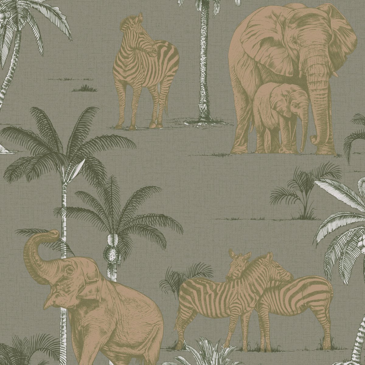 Papier peint Kenya Soft vert, ocre, SUBLIME