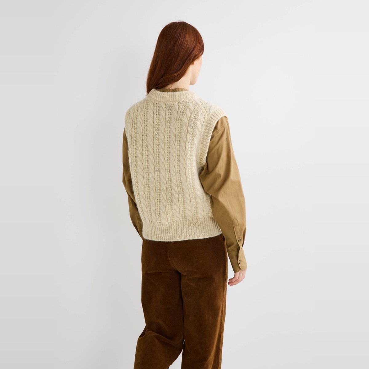 Pull sans manches à torsades en laine cream, MONOPRIX