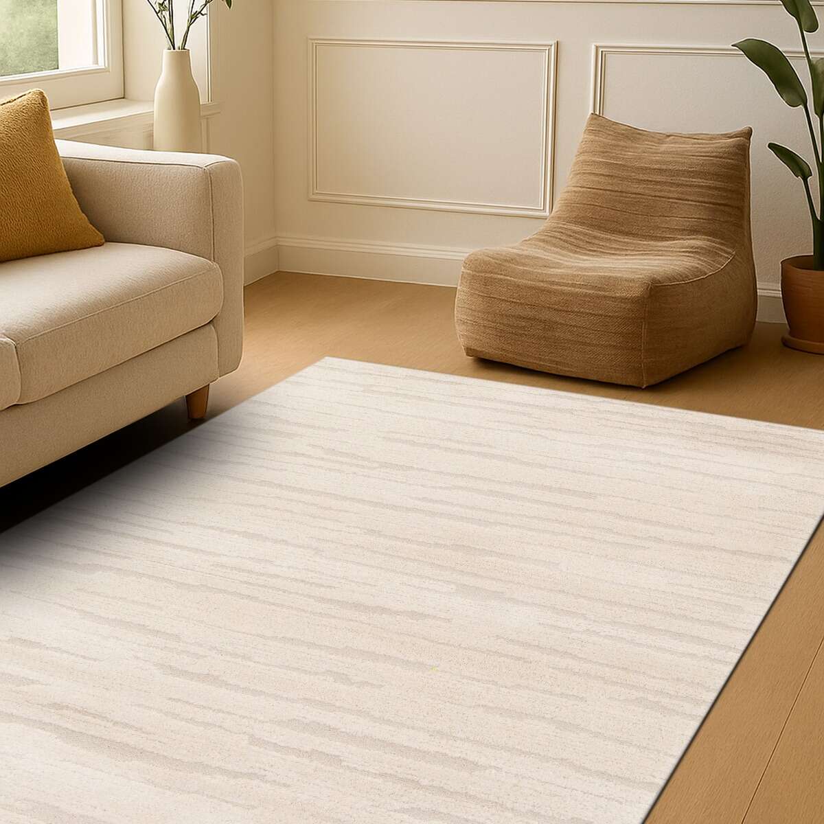 Tapis doux à relief moderne DESIGN DOUCEUR crème, THE DECO FACTORY
