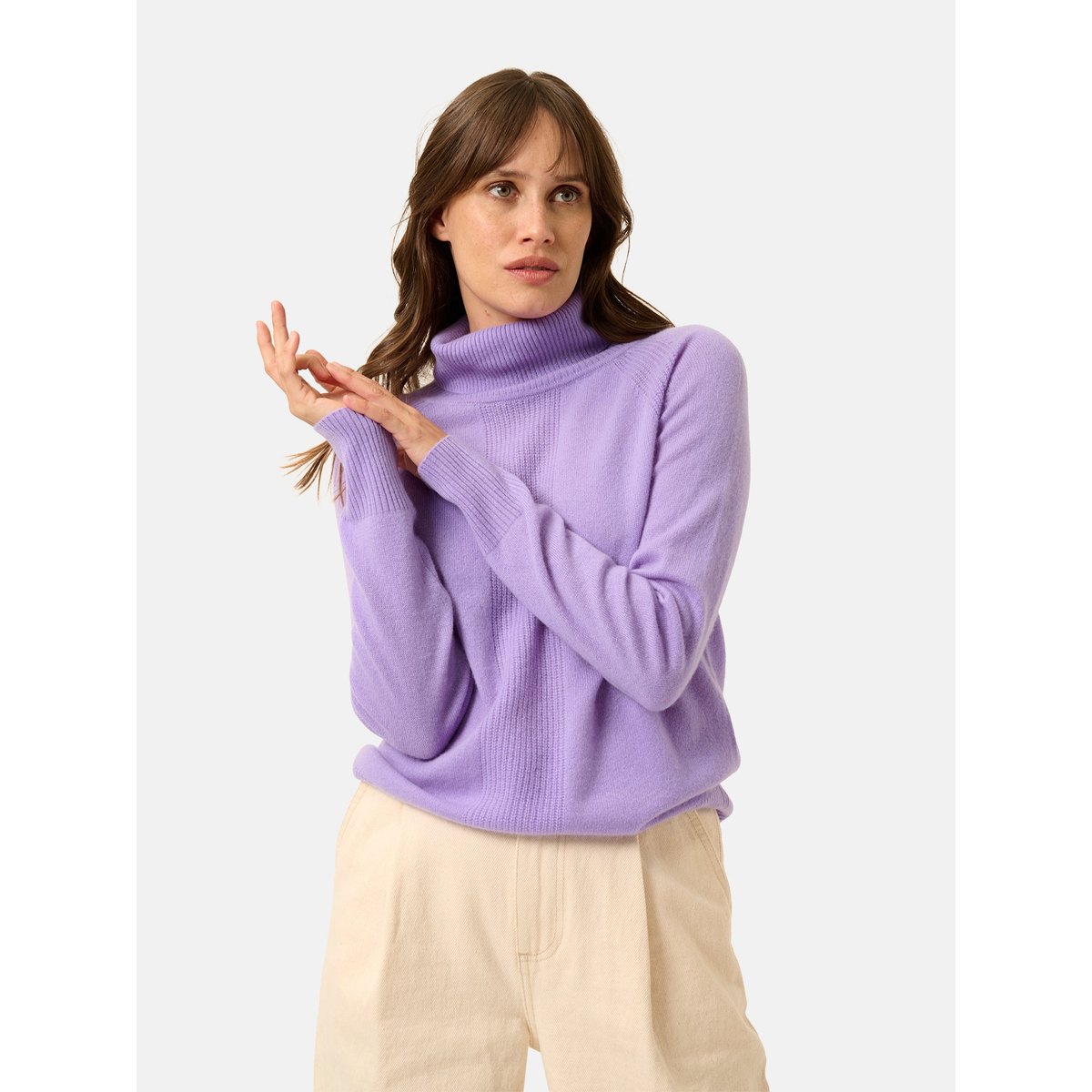 Pull Col Roulé Lavande Lilly violet, JUST CASHMERE