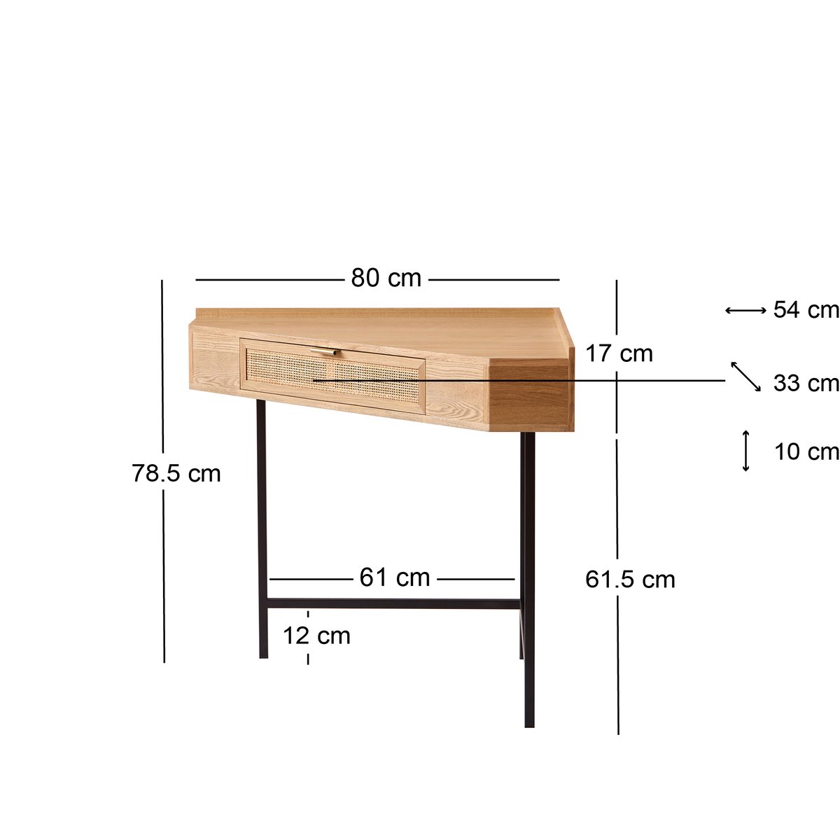 Bureau d'angle, bois et rotin, 1 tiroir, SETO bois naturel, NORDLYS