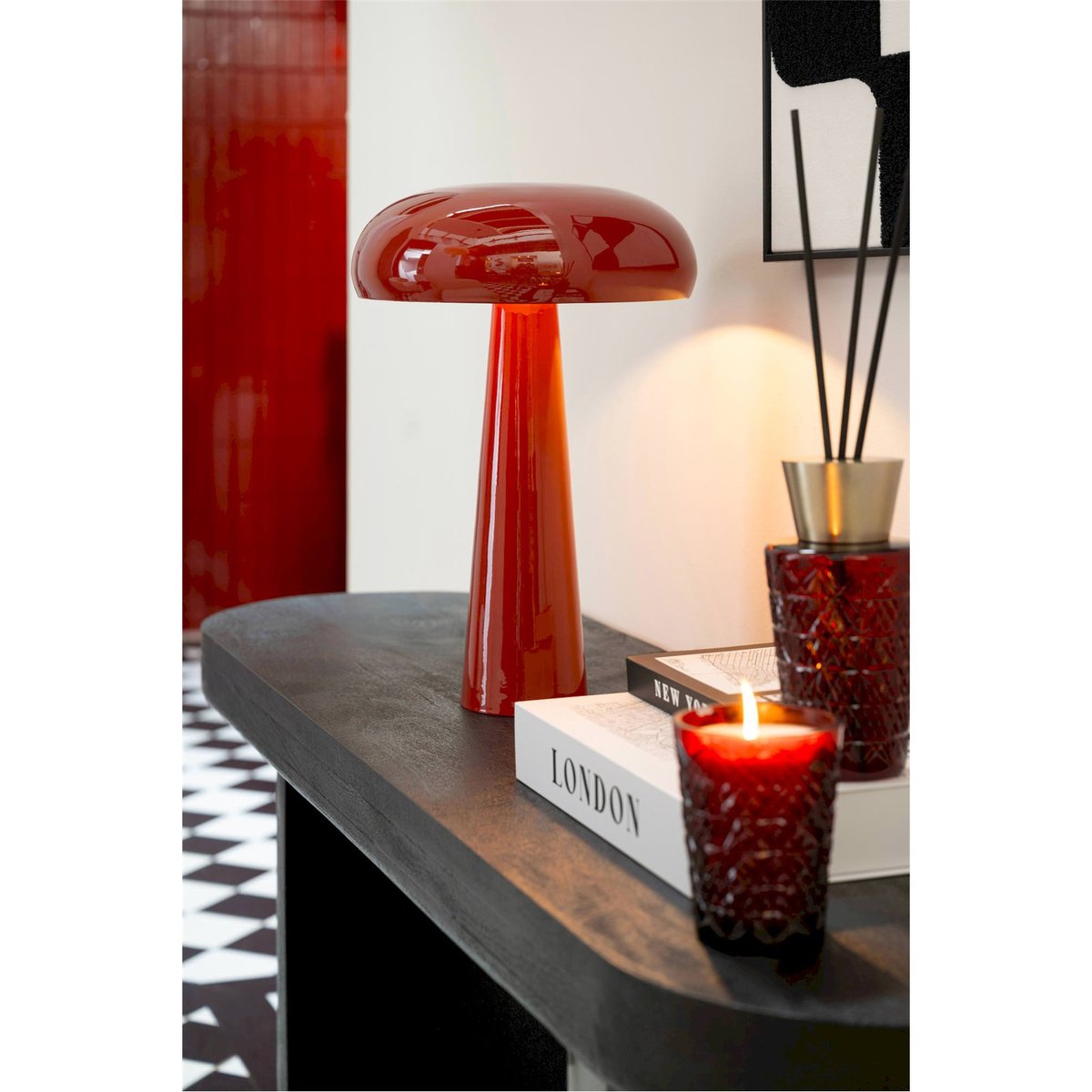 Lampe de table en fer style pop rouge foncé, RECOLLECTION