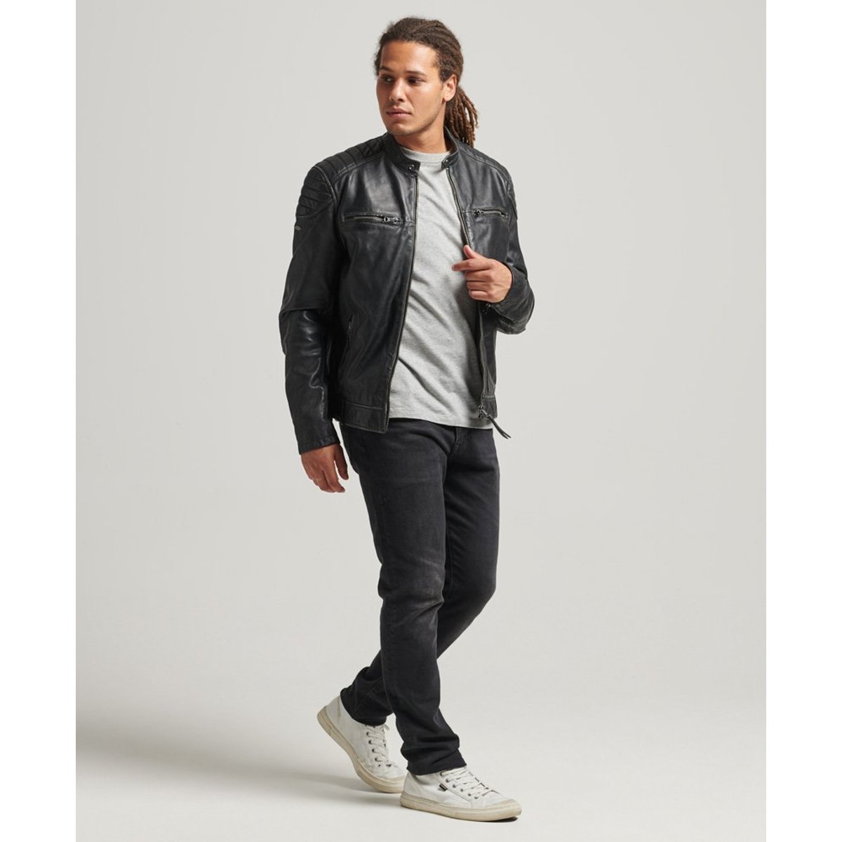 Veste en cuir Moto Racer noir, SUPERDRY
