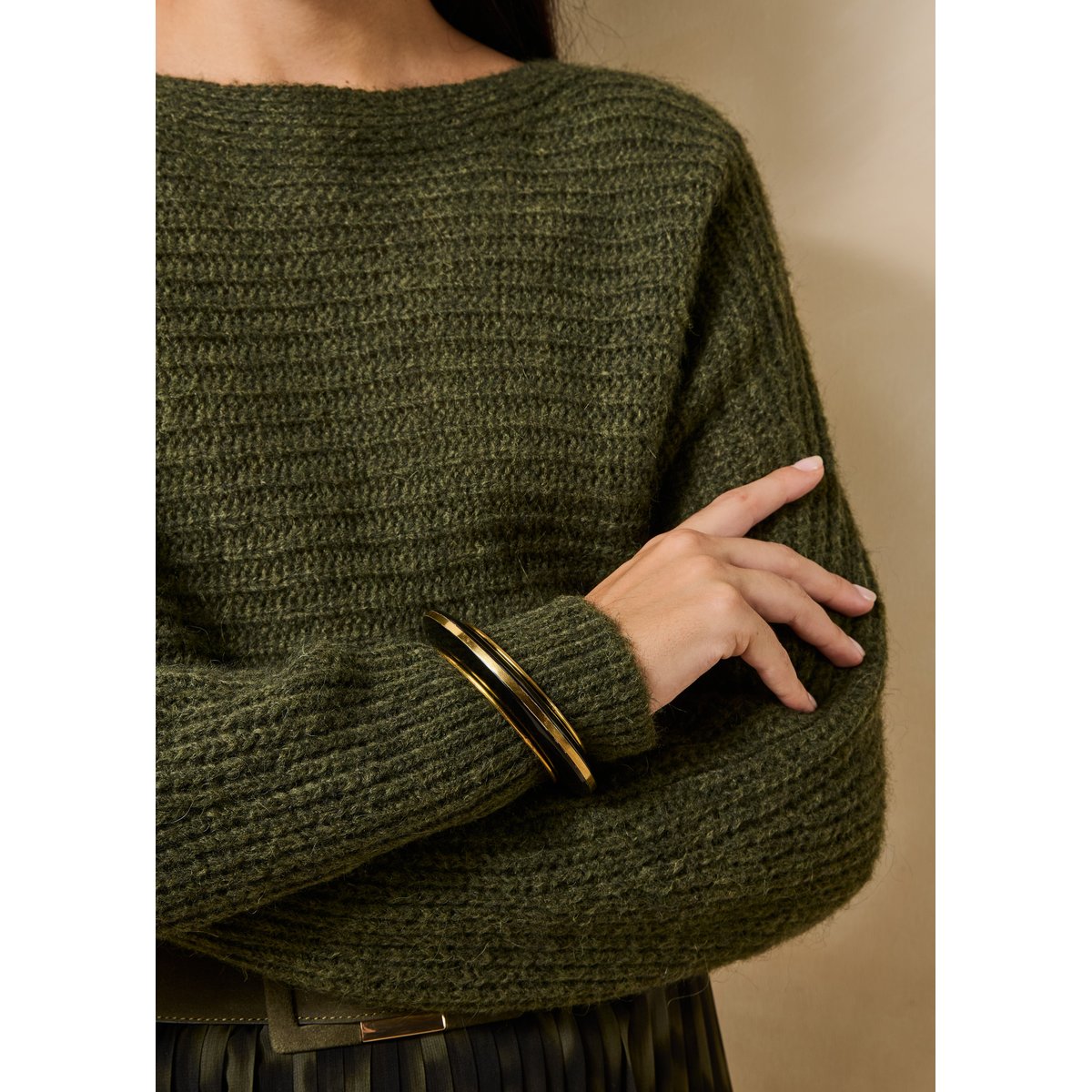 Pull ample manches longues encolure bateau kaki, LA FEE MARABOUTEE
