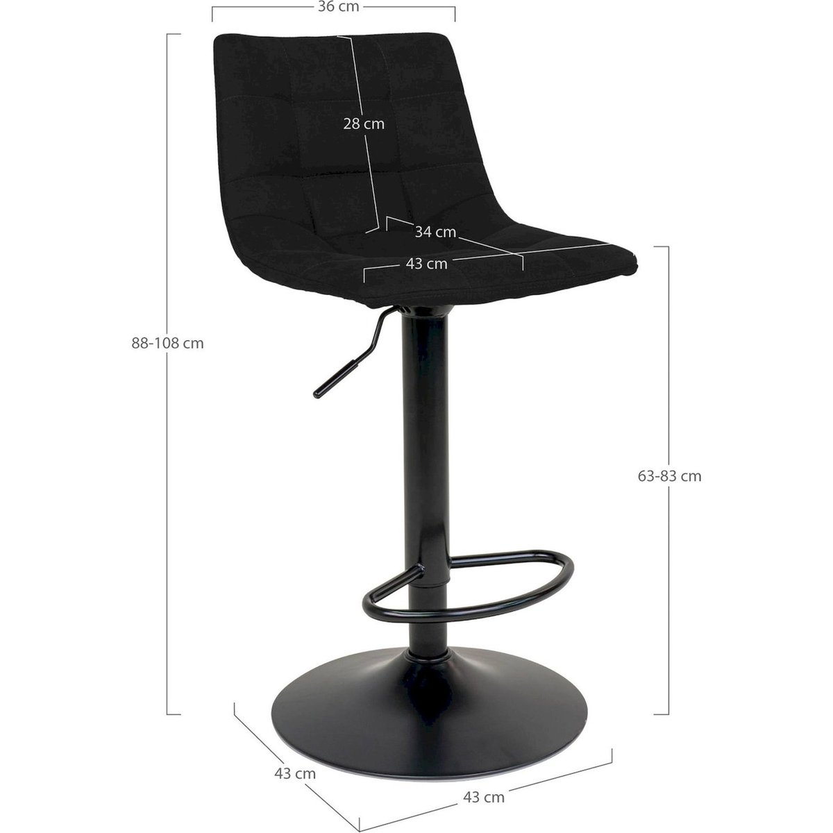 Tabouret de bar en velours KIRME noir velours, RECOLLECTION