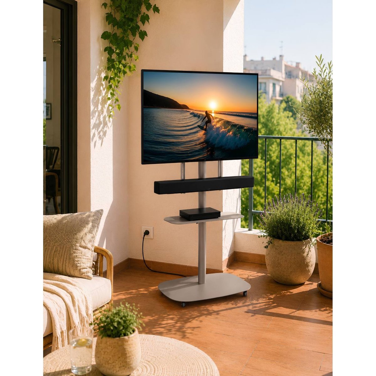 Support TV sur roulettes 27–65'', MOVI gris, DON HIERRO