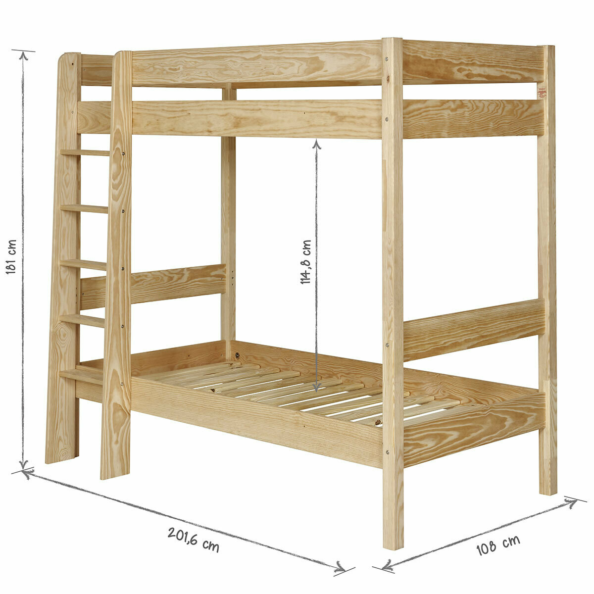 Pack lit superposé avec matelas Bois massif CLEM blanc et bois, AKITEN RETAIL