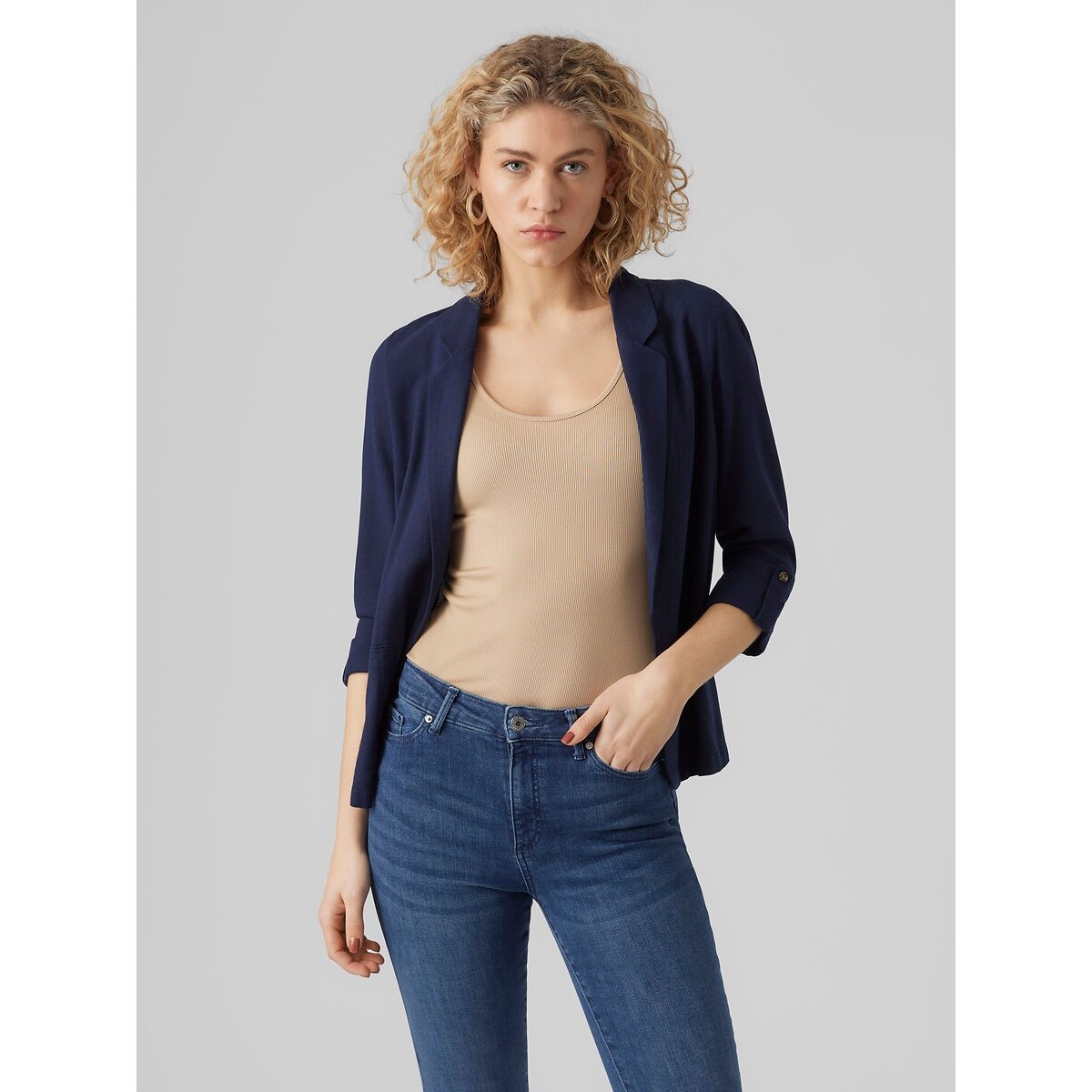 Blazer coupe droite, à rayures bleu marine, VERO MODA