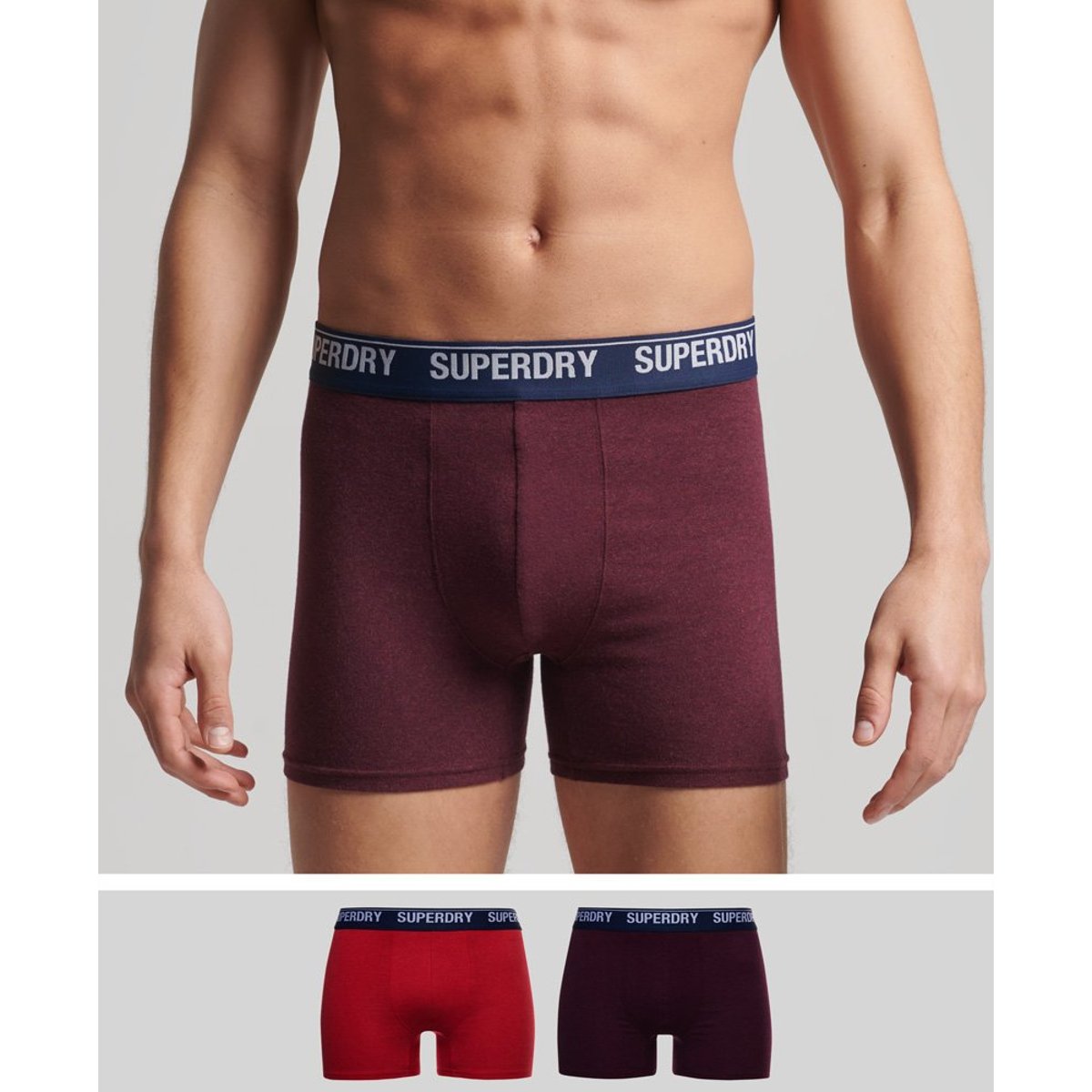 Lot de deux caleçons en coton biologique bordeaux/rouge, SUPERDRY