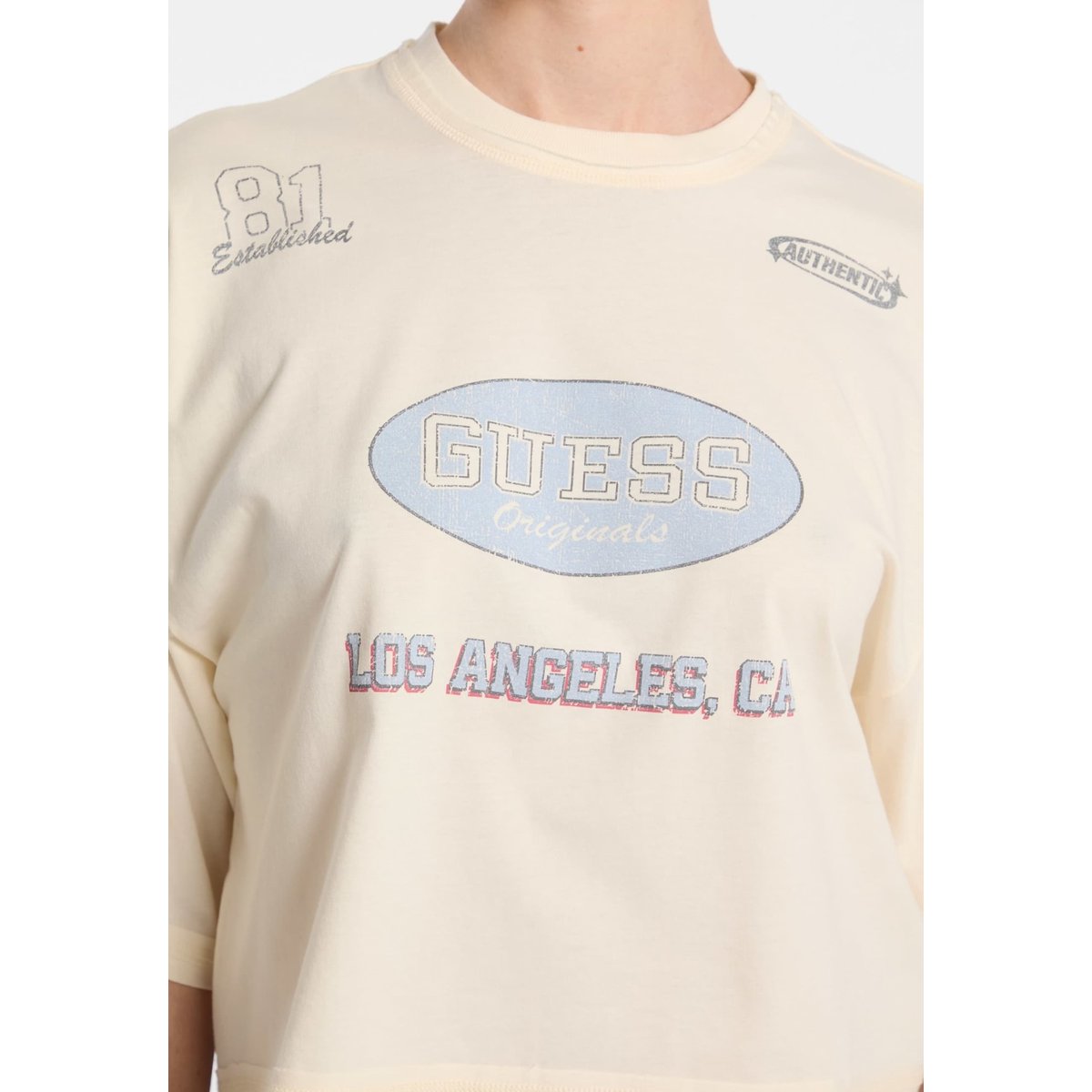 T-Shirt Cropped Imprimé blanc, GUESS
