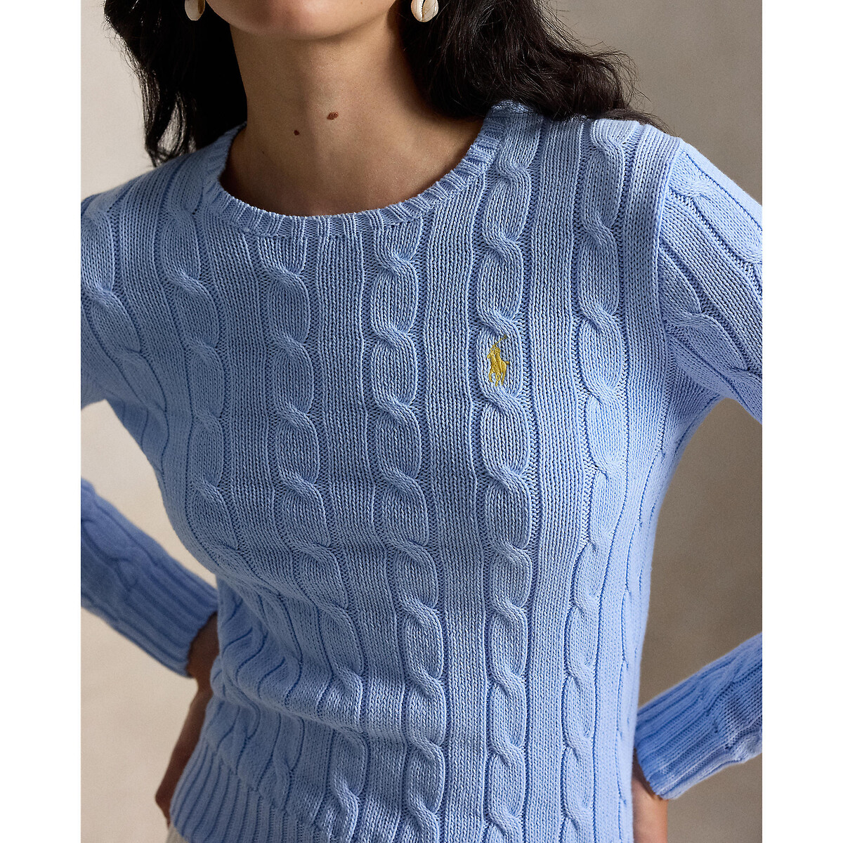 Cable Knit Crew Neck Jumper sky blue, POLO RALPH LAUREN